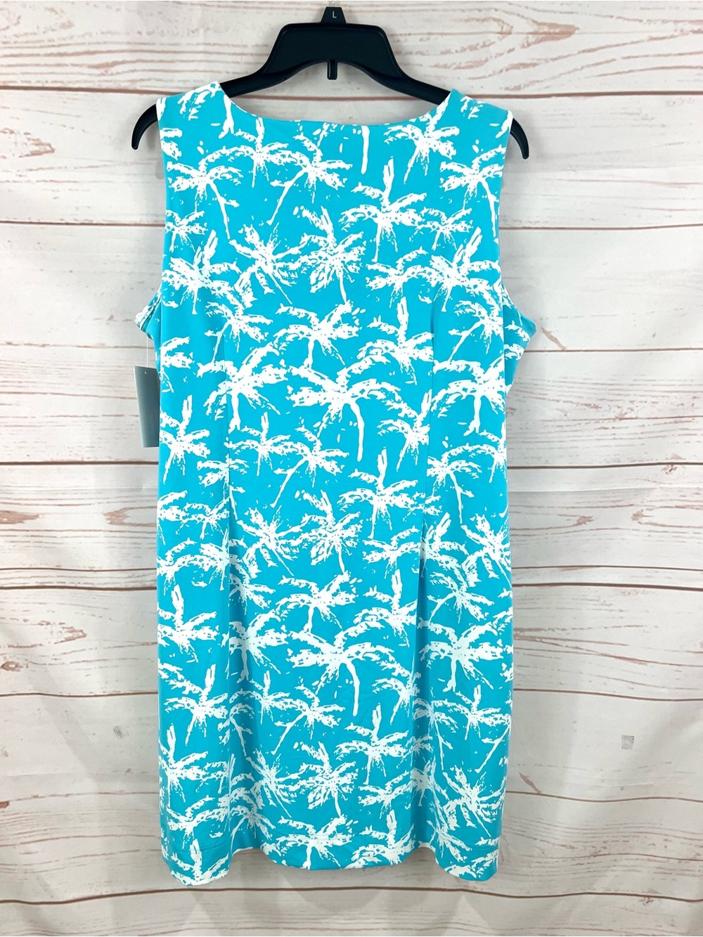 Lulu B UPF 50 Cooling Turquoise Aqua Palm Tree Print Sleeveless Shift Dress - Picture 7 of 8